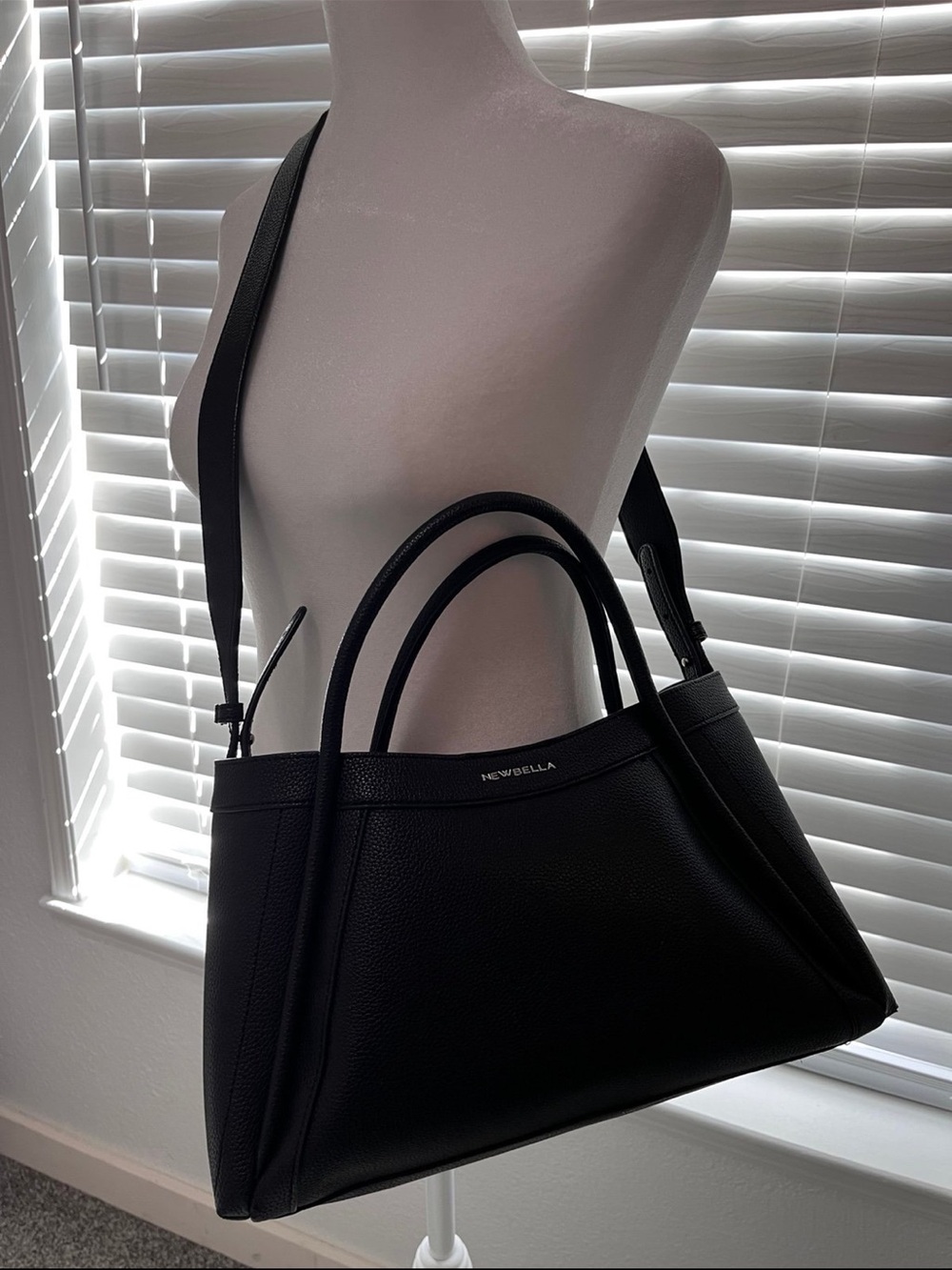 Newbella Black faux Leather Tote Bag with Detachable Strap